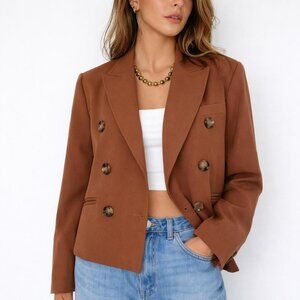 JOIE | Tan Camel Double-Breasted Blazer Classic Suit Jacket, S
